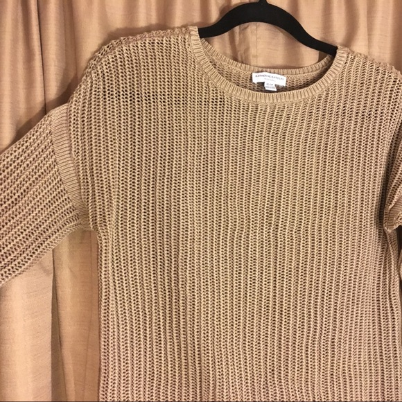 Tan Open Weave Chain Knit Neutral Sweater - Picture 2 of 5